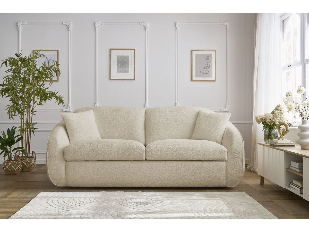 Bobochic Cezanne Schlafsofa 3-Sitzer Bouclé-Stoff Beige, Liegefläche 160 × 194 cm