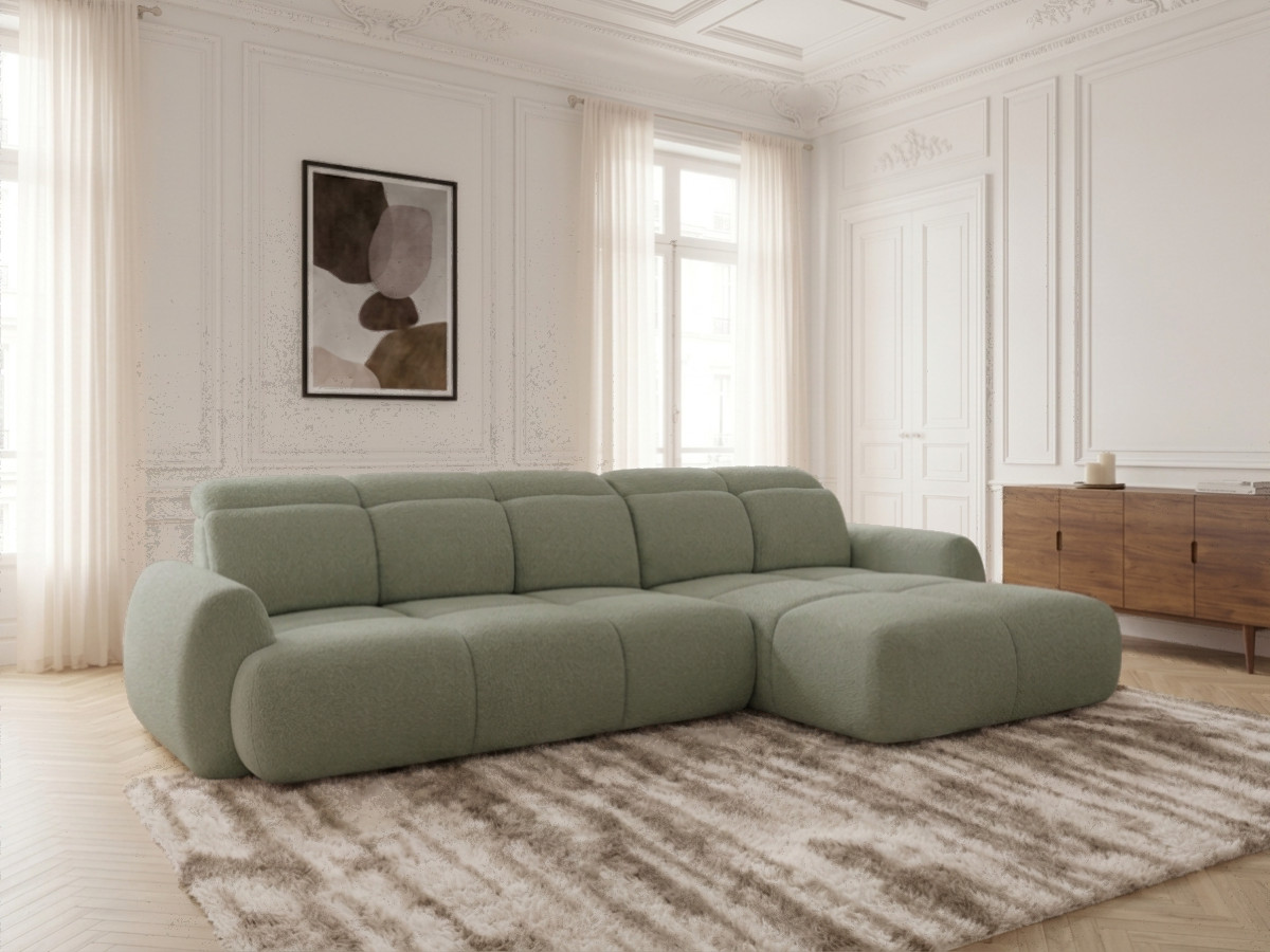 Bobochic Ruby Ecksofa mit Schlaffunktion und Bettkasten Chenille Grün Ecke rechts