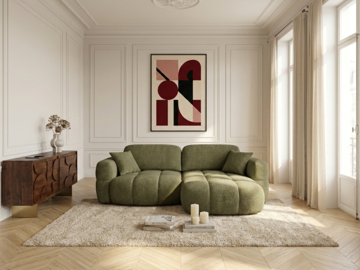 Bobochic Madison Ecksofa mit Schlaffunktion und Bettkasten Stoff Grün