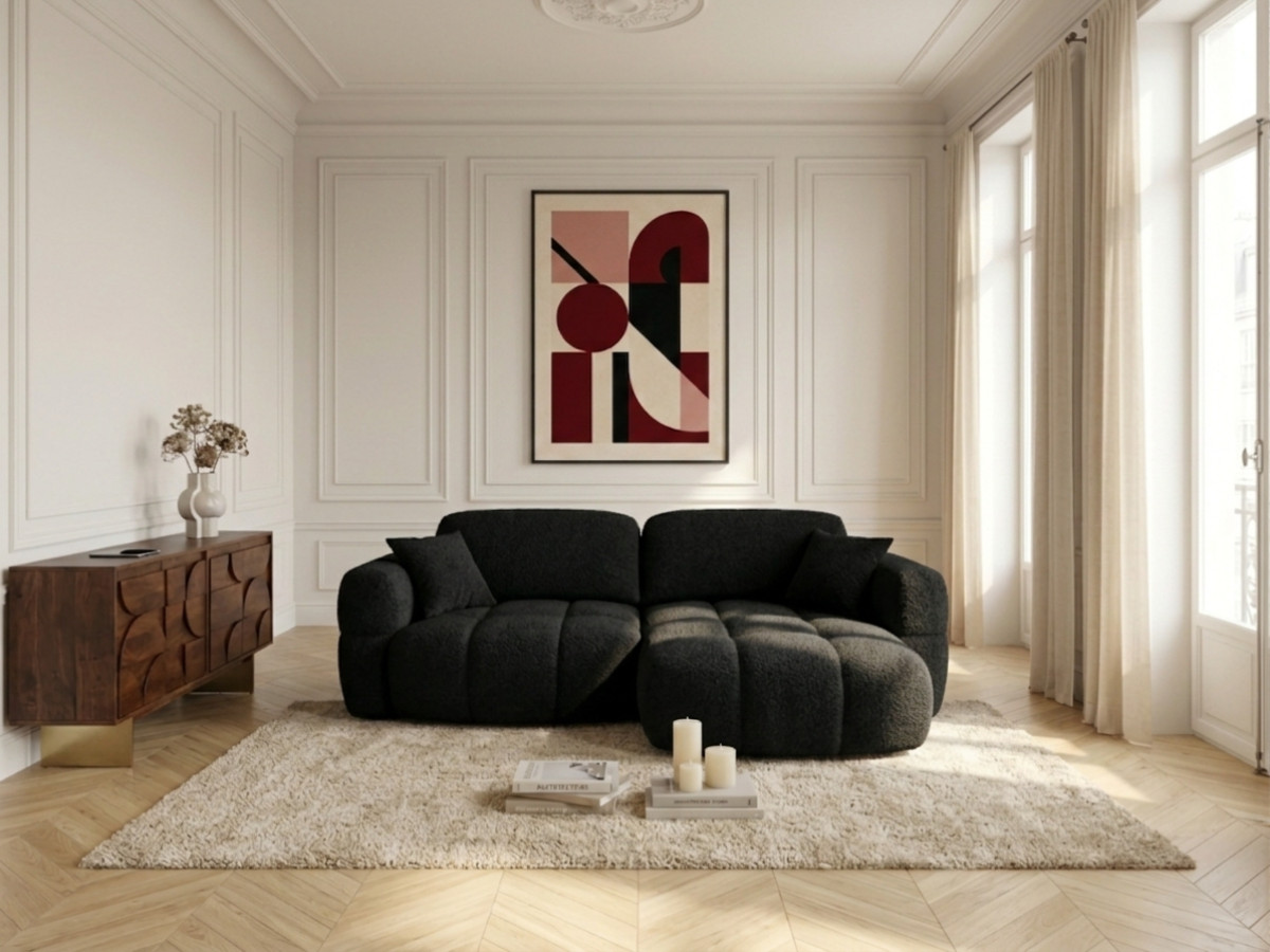 Bobochic Madison Ecksofa mit Schlaffunktion und Bettkasten Stoff Schwarz