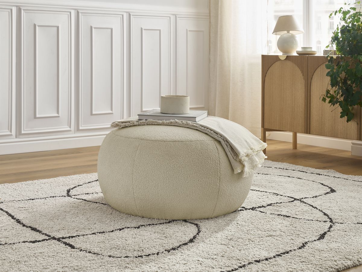 Bobochic Hayden Pouf, rund Bouclé-Stoff Beige, 76 cm