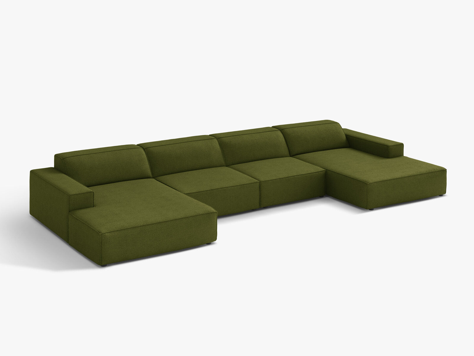 Micadoni Panorama-Sofa Jodie 6-Sitzer Boucle Baloo Dunkel-Olivgrün