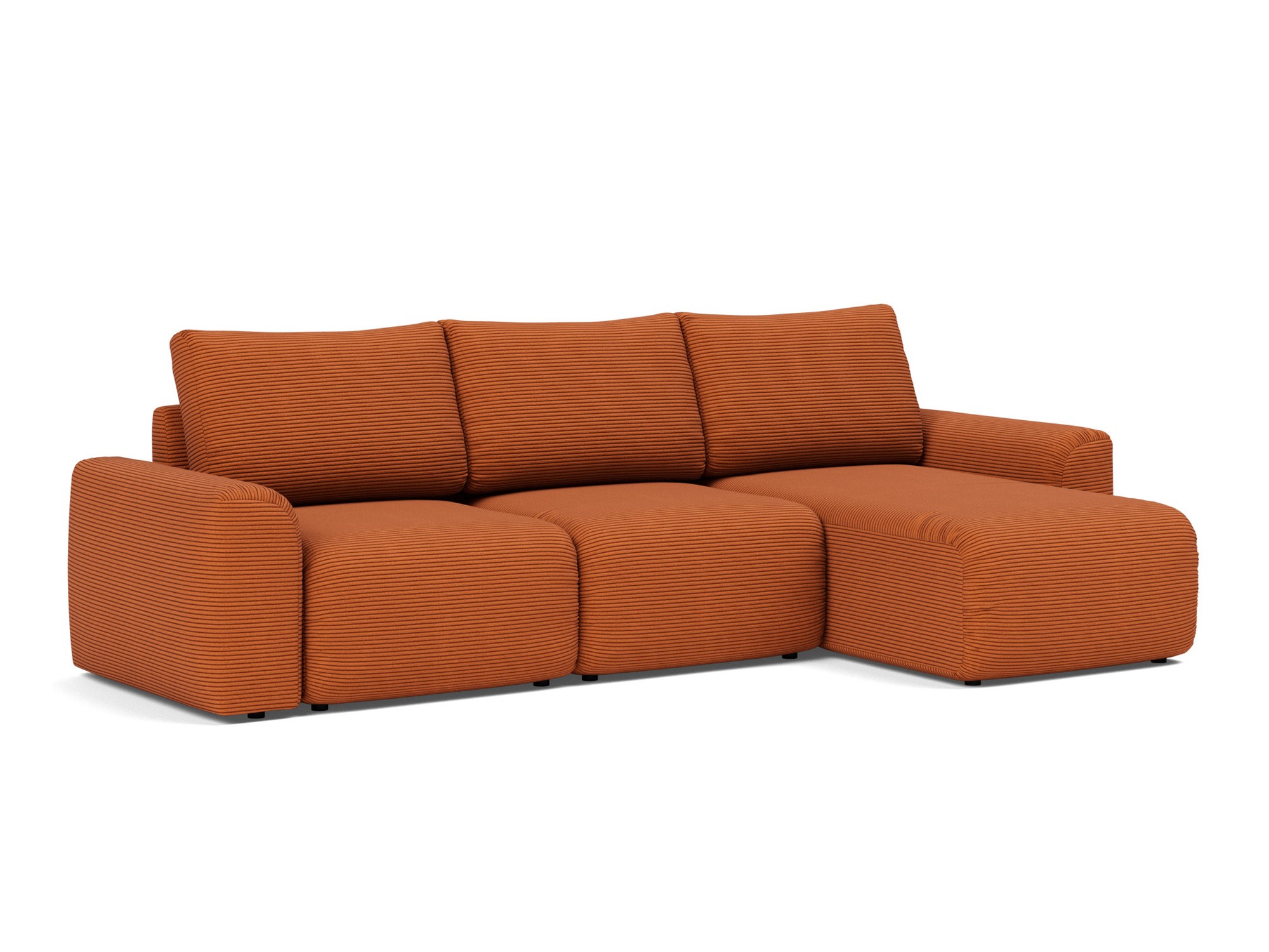 Schlafsofa Norum mit Chaiselongue und Chunky-Armlehnen Kord Corduroy 595-Burnt-Orange