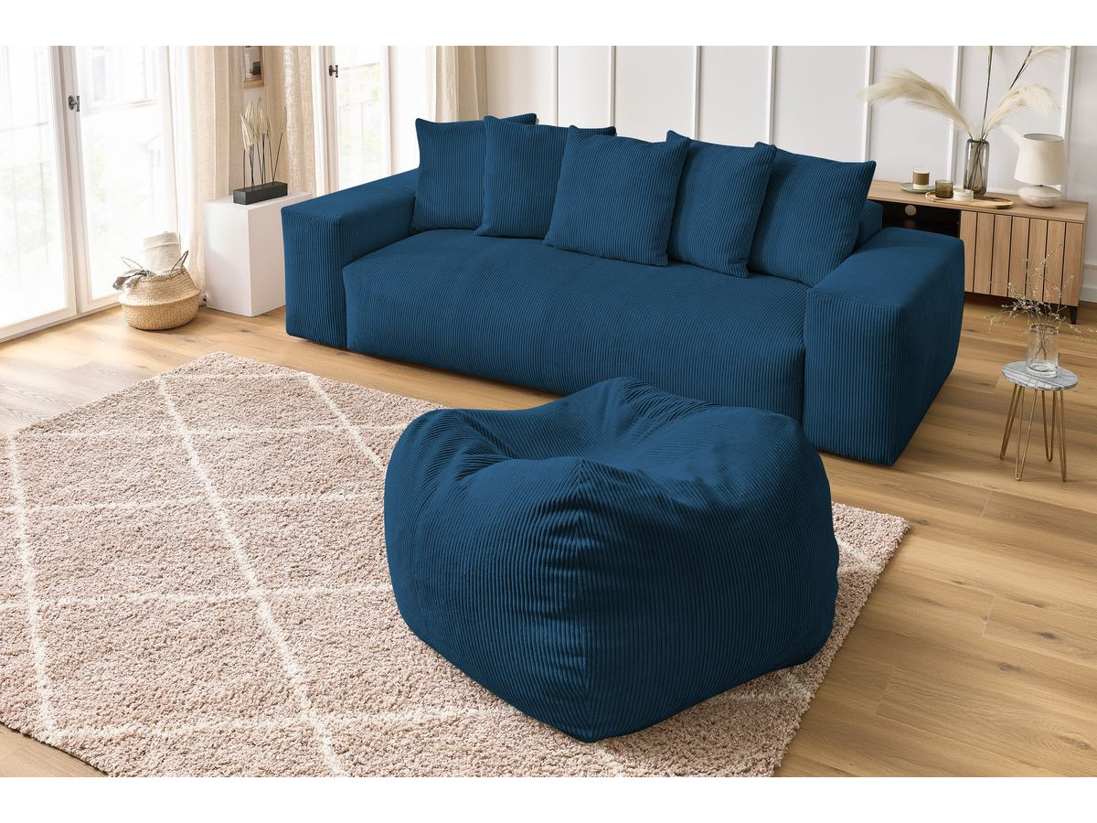 Bobochic Voltaire Sofa 4-Sitzer mit Pouf 280 × 124 cm Cordsamt Dunkelblau