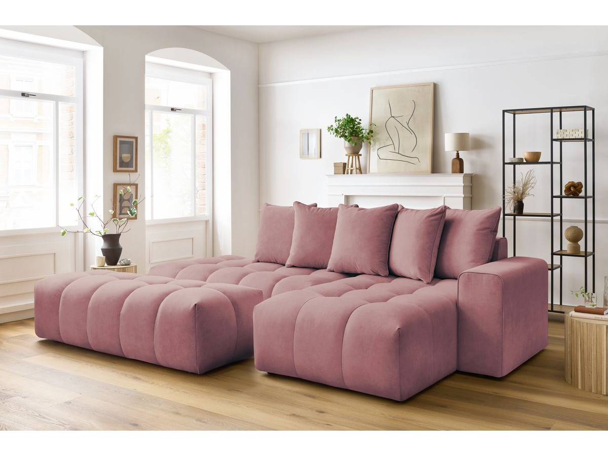 Bobochic Mont-blanc Ecksofa mit Pouf Samt Rosa Ecke rechts