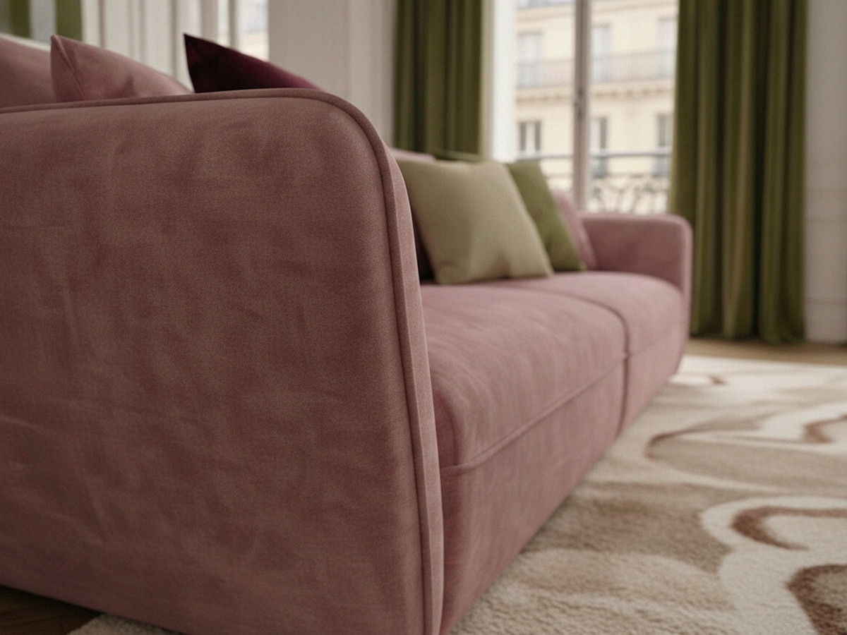 Bobochic Luigi Sofa 3-Sitzer mit Pouf Strukturstoff Rosa