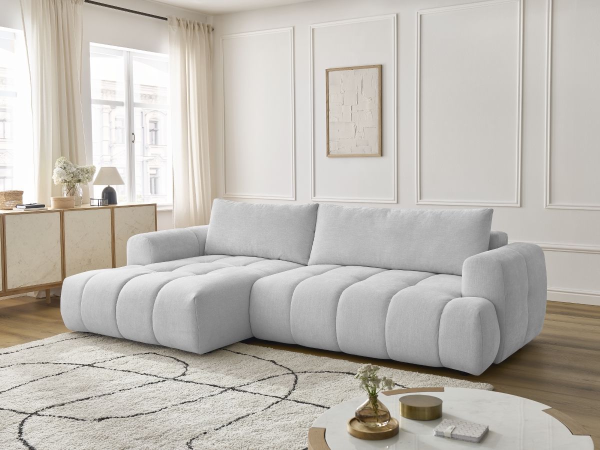 Bobochic Fuji Ecksofa mit Schlaffunktion und Bettkasten 292 × 160 cm Stoff Hellgrau Ecke links
