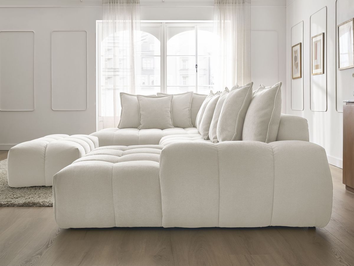 Bobochic Everest Wohnlandschaft mit Pouf, 14 Kissen Strukturstoff Weiß Ecke rechts