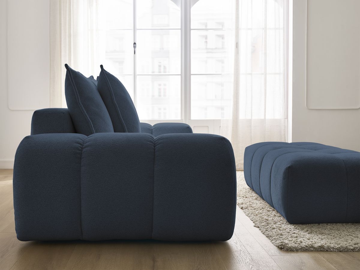 Bobochic Everest Sofa 3-Sitzer mit Pouf, 5 Kissen Melange-Stoff Dunkelblau