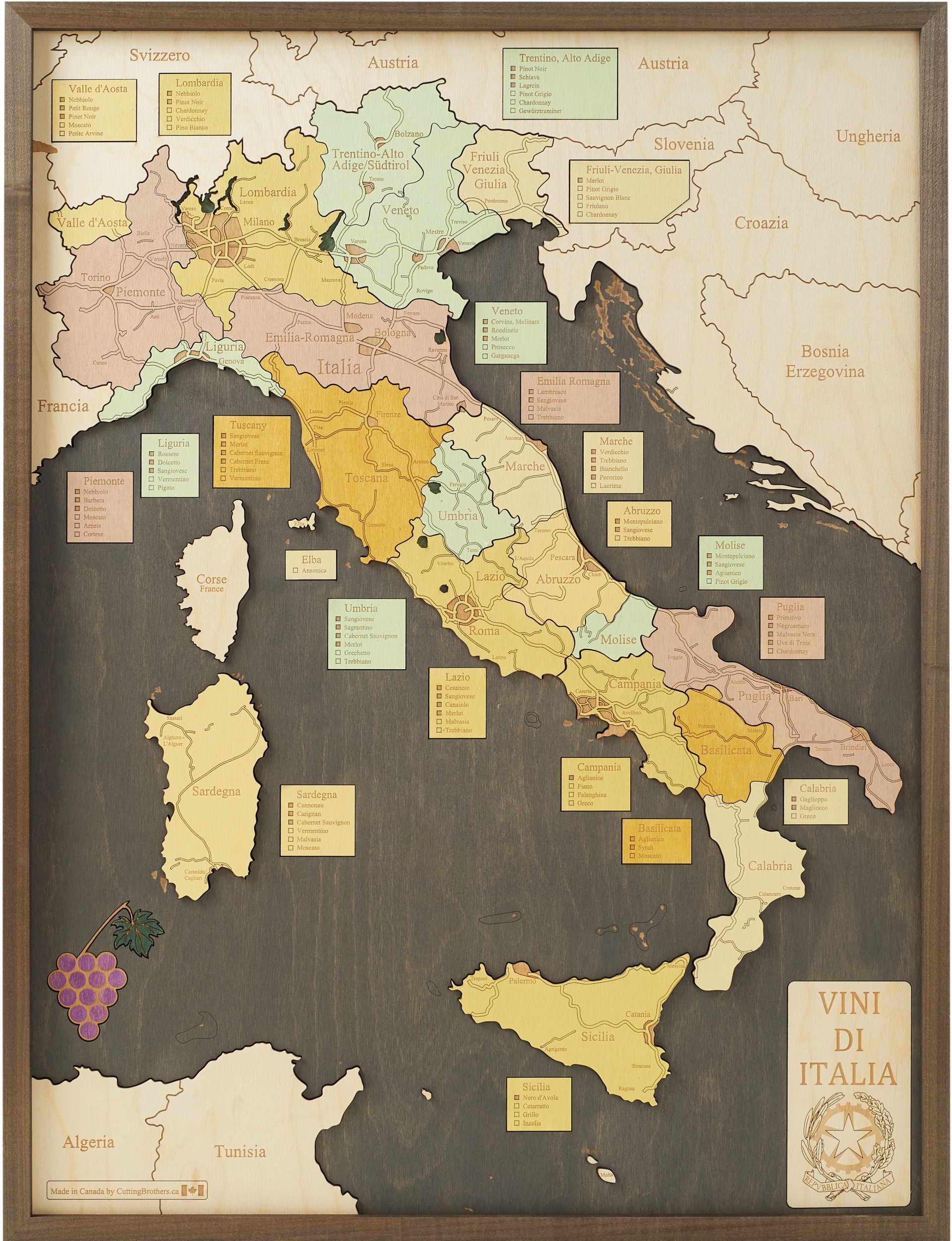 Cutting Brothers 3D Holz-Wandkarte Vini Di Italia Weinregionen 81 x 61 moebelfaktor