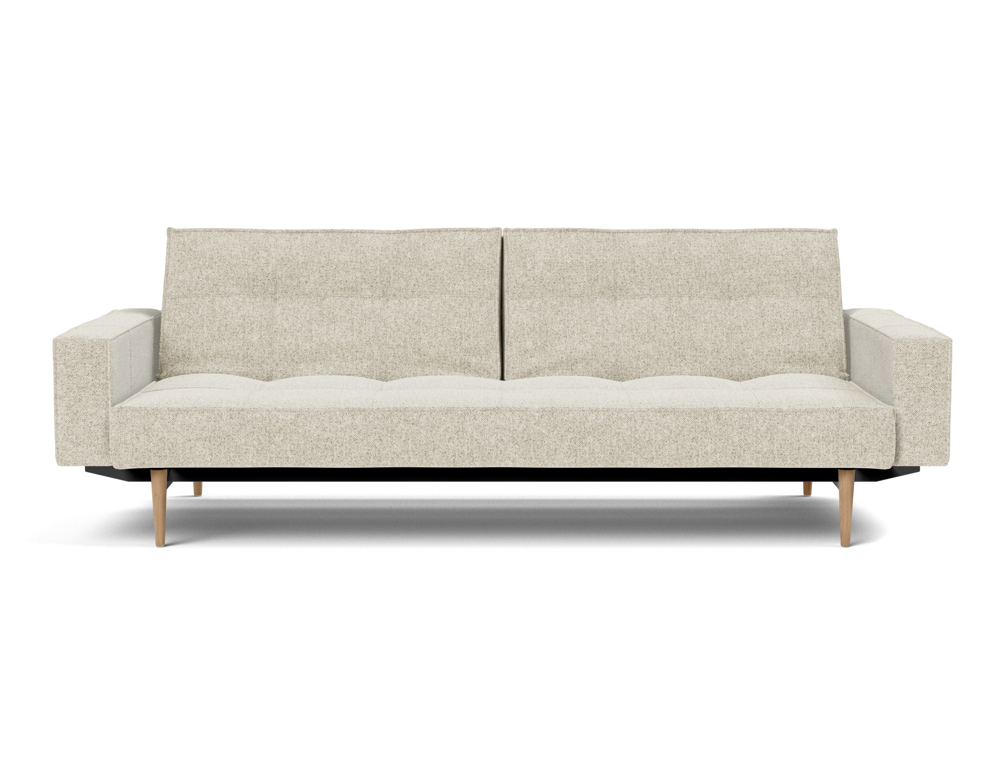 Schlafsofa Splitback mit Armlehnen Strukturierter Stoff Taura 357-Off-White Beine Styletto Eiche hell
