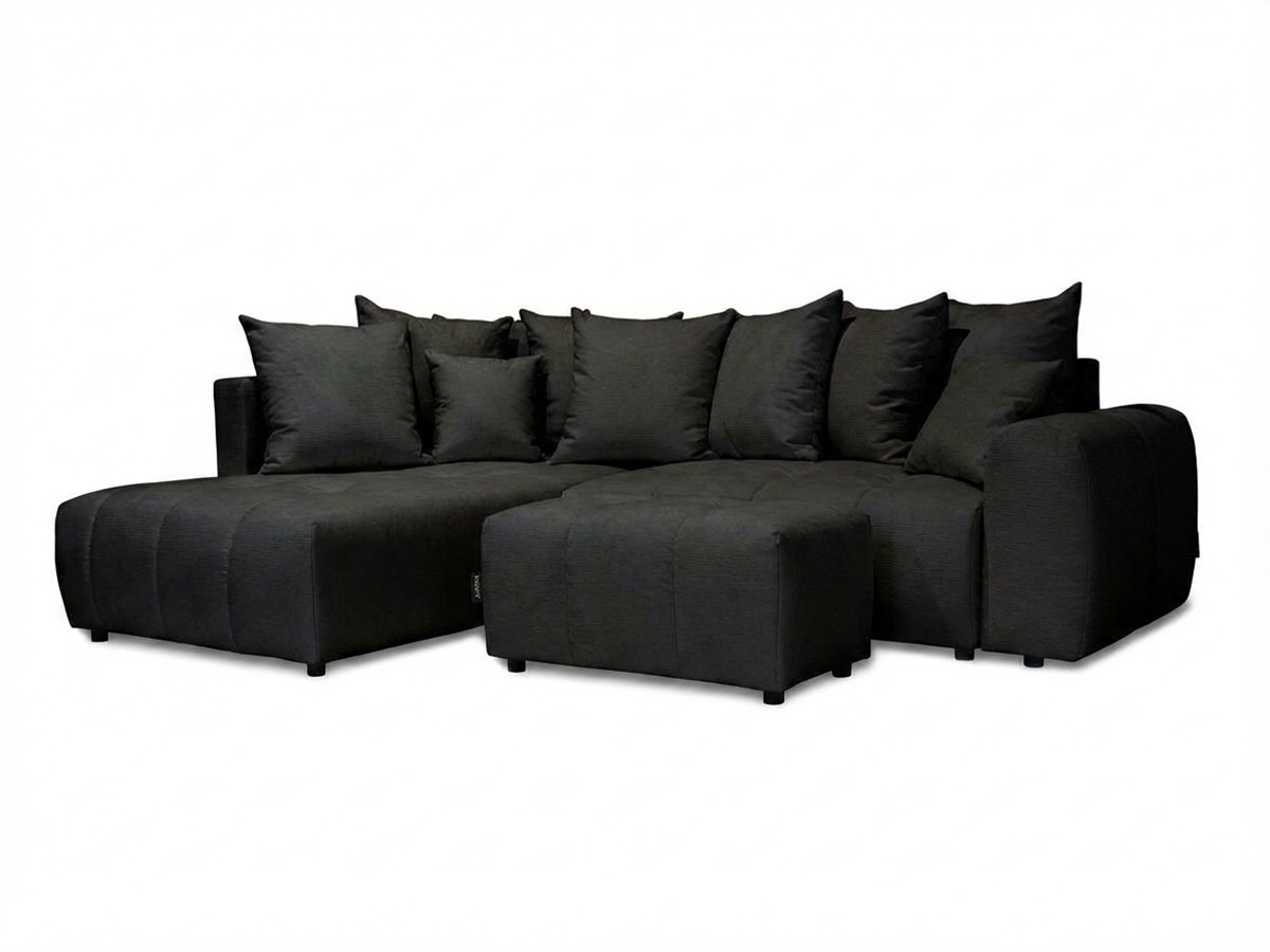 Bobochic Roxelane Ecksofa mit Schlaffunktion und Bettkasten und Pouf Melange-Stoff Dunkelgrau Ecke links