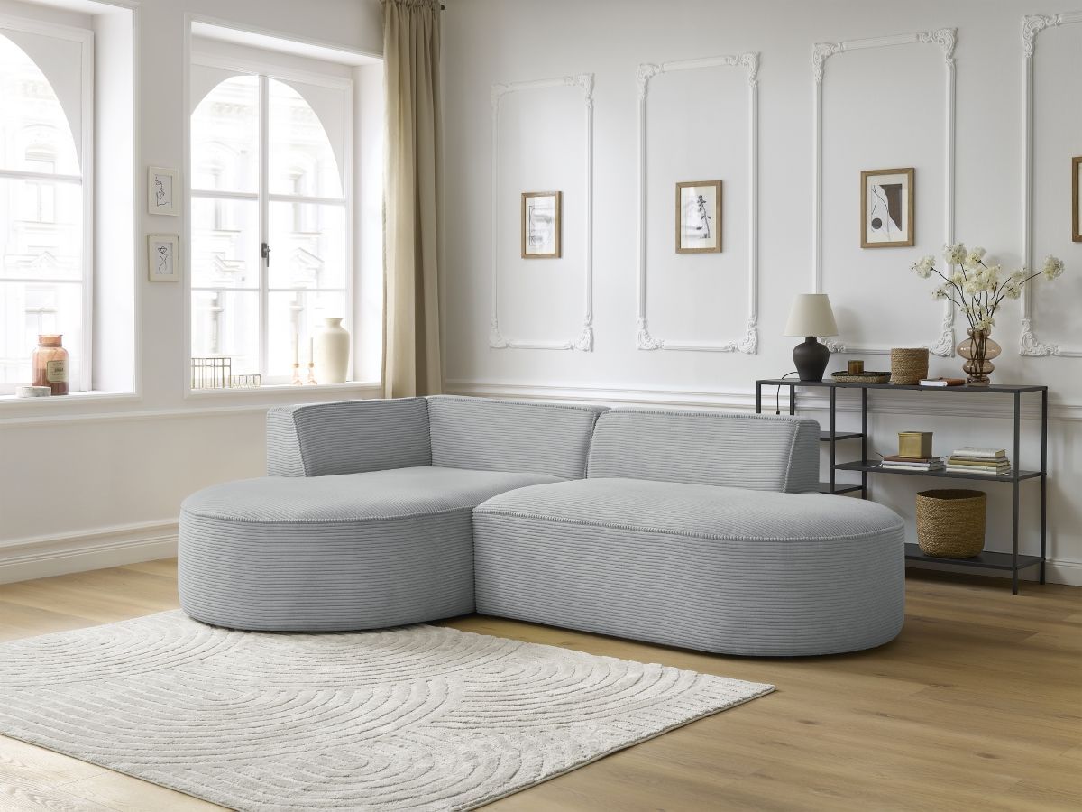 Bobochic Rousseau Ecksofa Cordsamt Hellgrau Ecke links