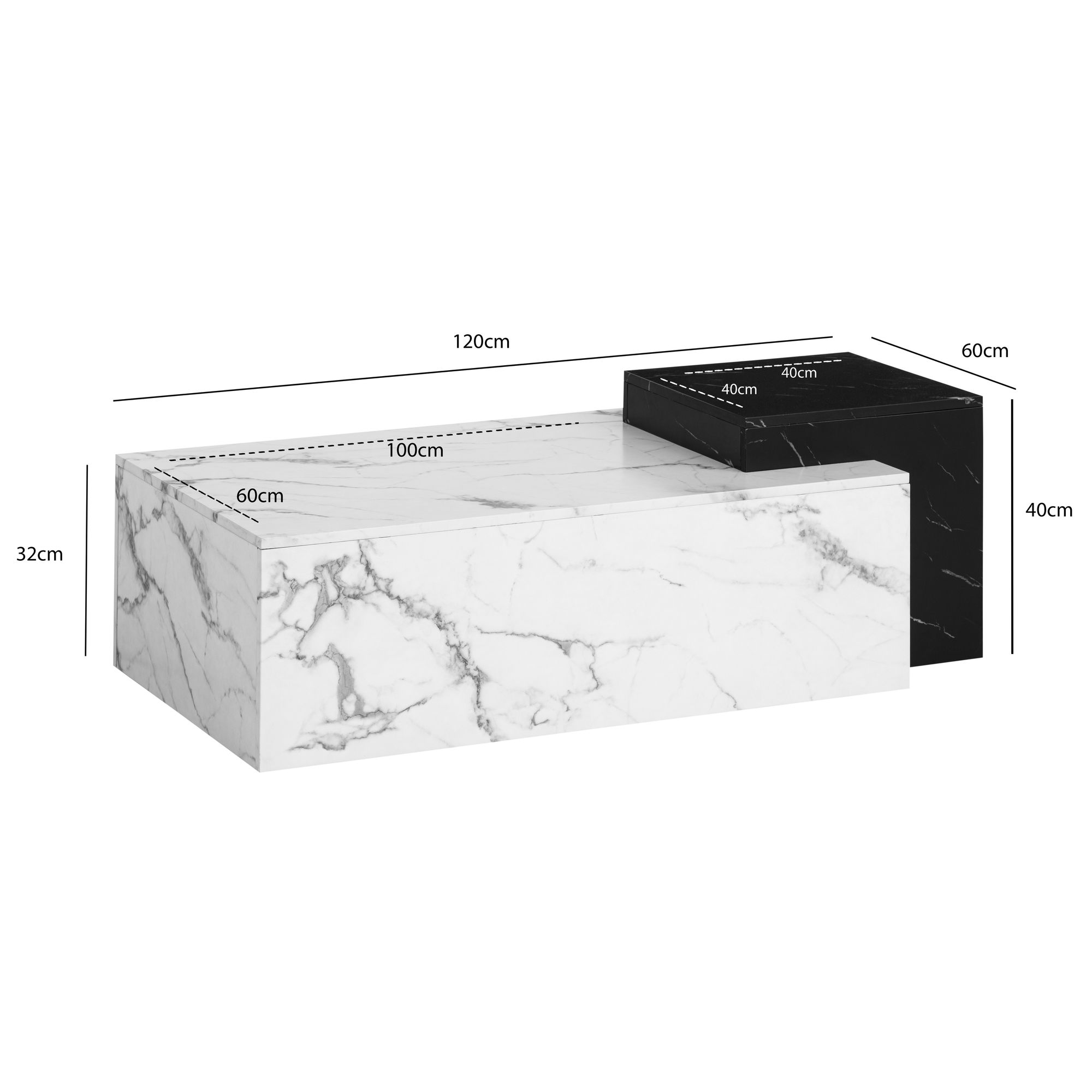 Couchtisch Hornindal Marmoroptik Weiß 120 × 60 × 40 cm