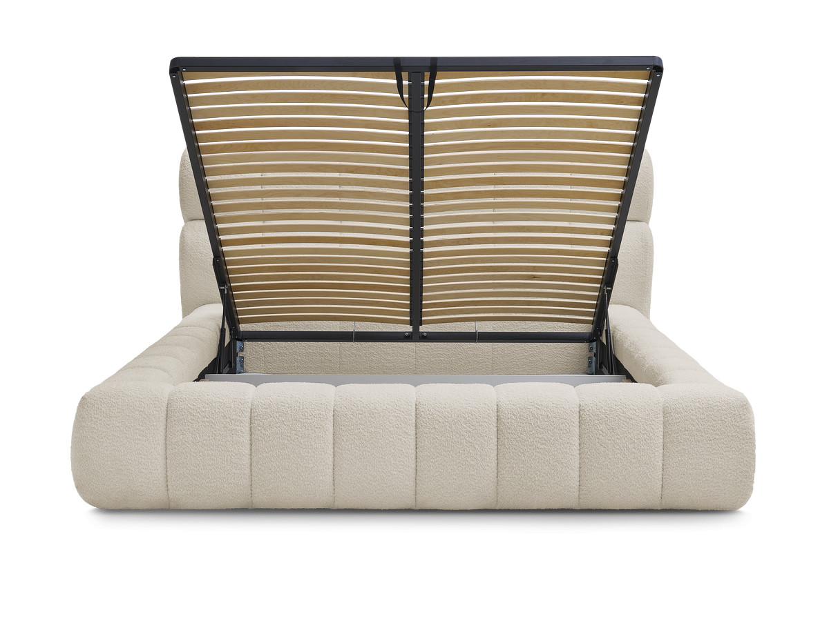 Bobochic Mont-blanc Polsterbett mit Bettkasten Bouclé-Stoff Beige, Liegefläche 140 × 190 cm