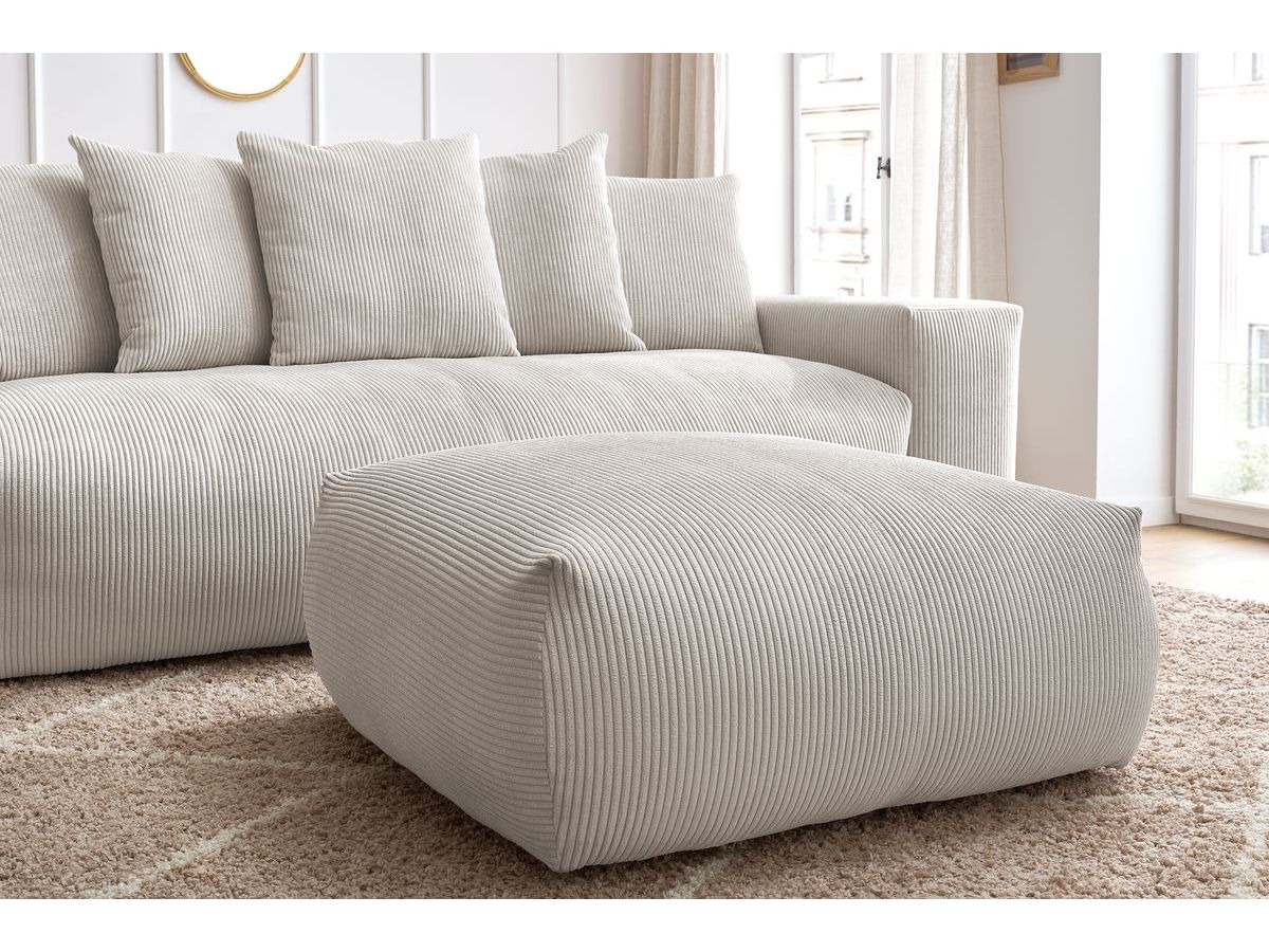 Bobochic Voltaire Schlafsofa 4-Sitzer mit Bettkasten und Pouf Cordsamt Beige