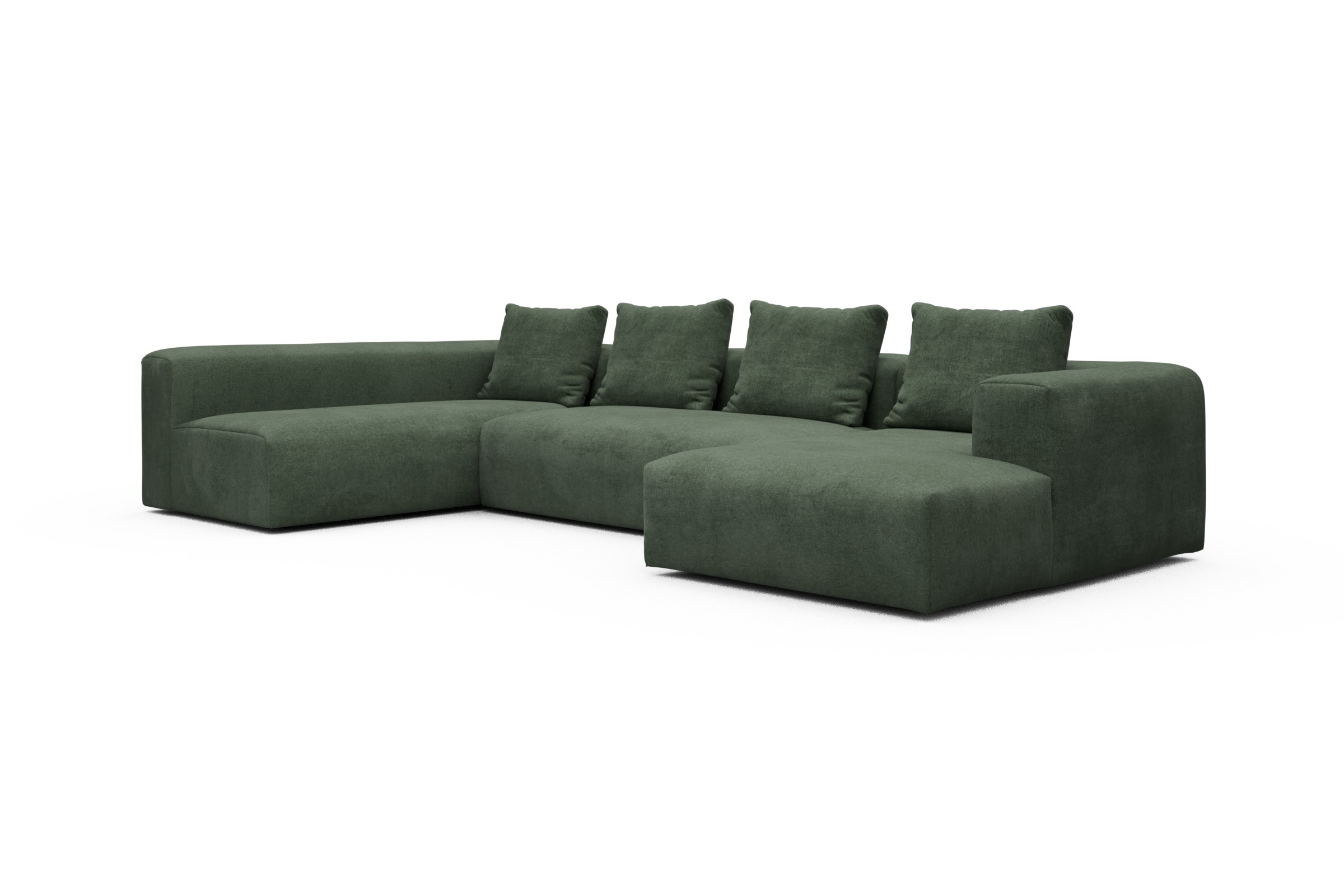 Wohnlandschaft Fred Chaiselongue rechts mit 2-Sitzer und lange Armlehne links Casone-Forest-Green