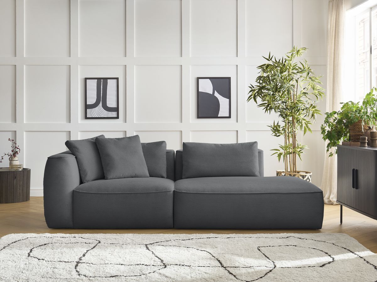Bobochic Leopold Sofa 3-Sitzer Cordsamt Dunkelgrau Armlehne links