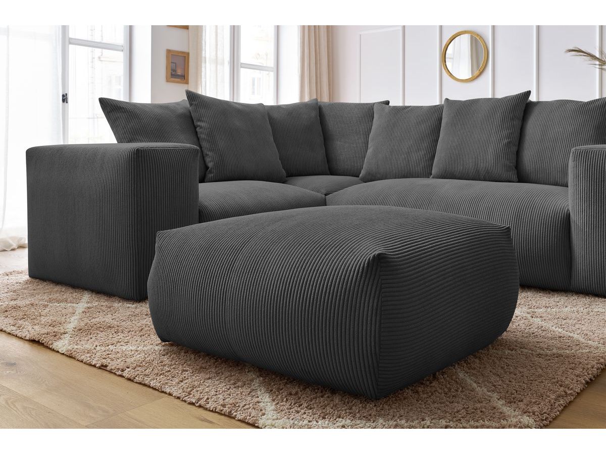 Bobochic Voltaire Ecksofa mit Pouf 268 × 214 cm Cordsamt Dunkelgrau Ecke links