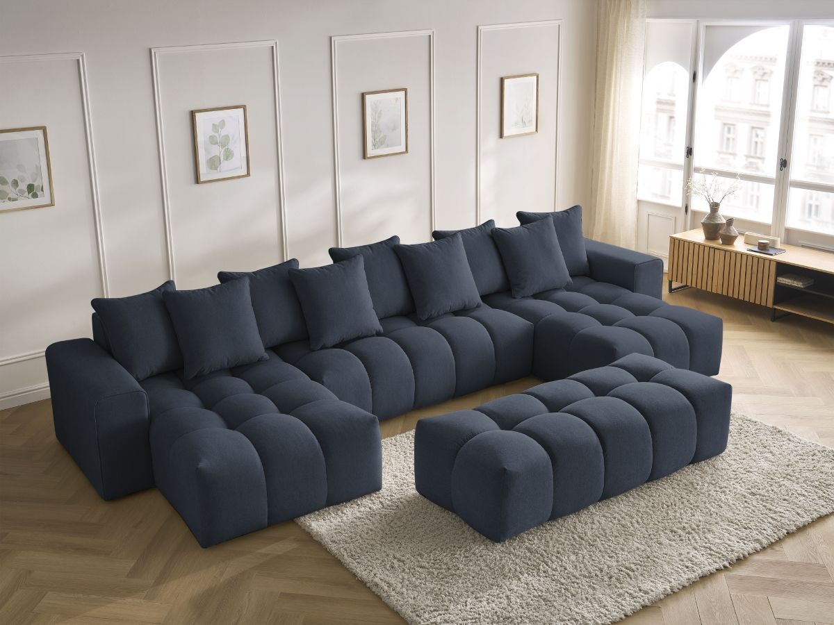 Bobochic Mont-blanc Wohnlandschaft mit Pouf Melange-Stoff Dunkelblau