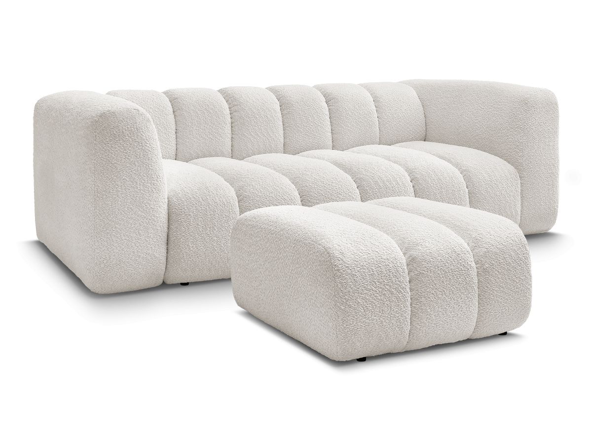 Bobochic Talia Sofa 3-Sitzer mit Pouf Bouclé-Stoff Weiß