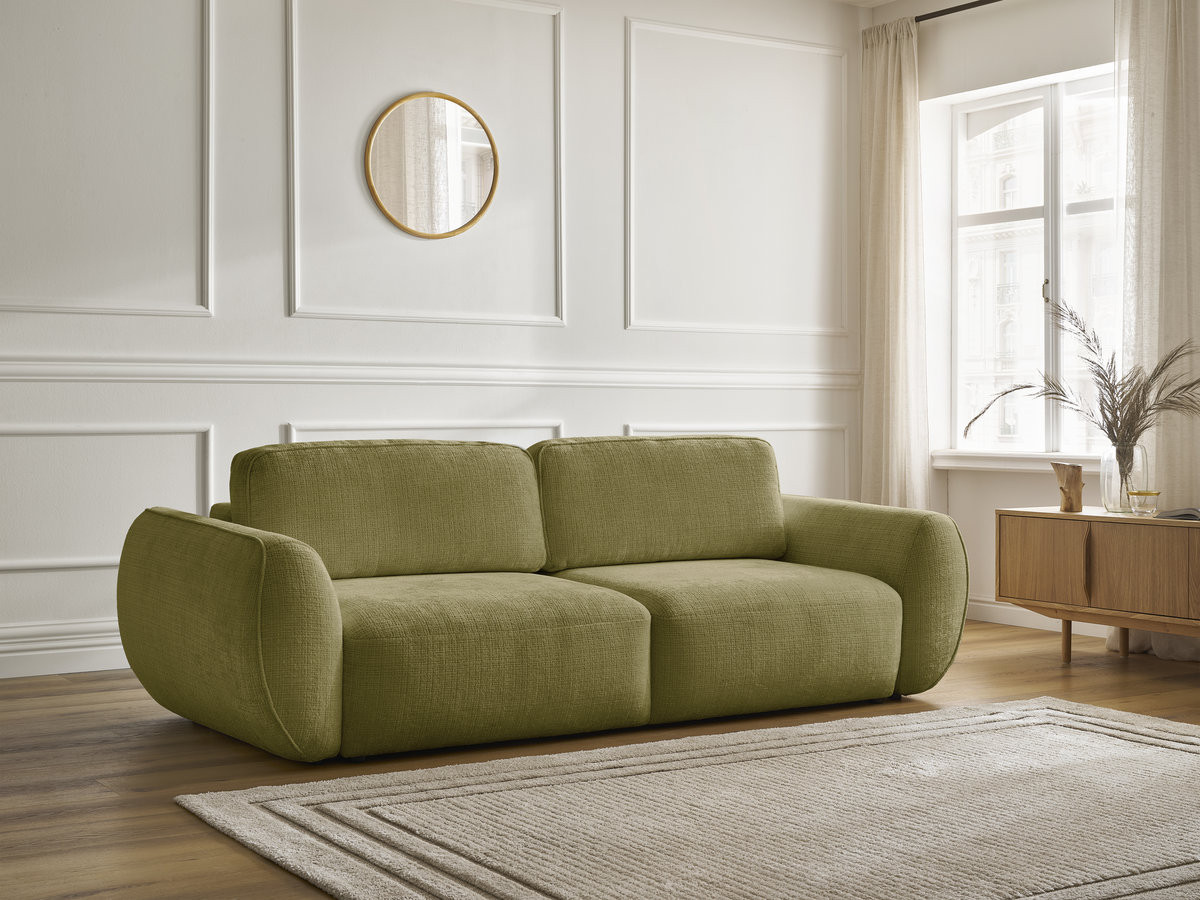 Bobochic Denise Schlafsofa 3-Sitzer mit Bettkasten Strukturstoff Grün