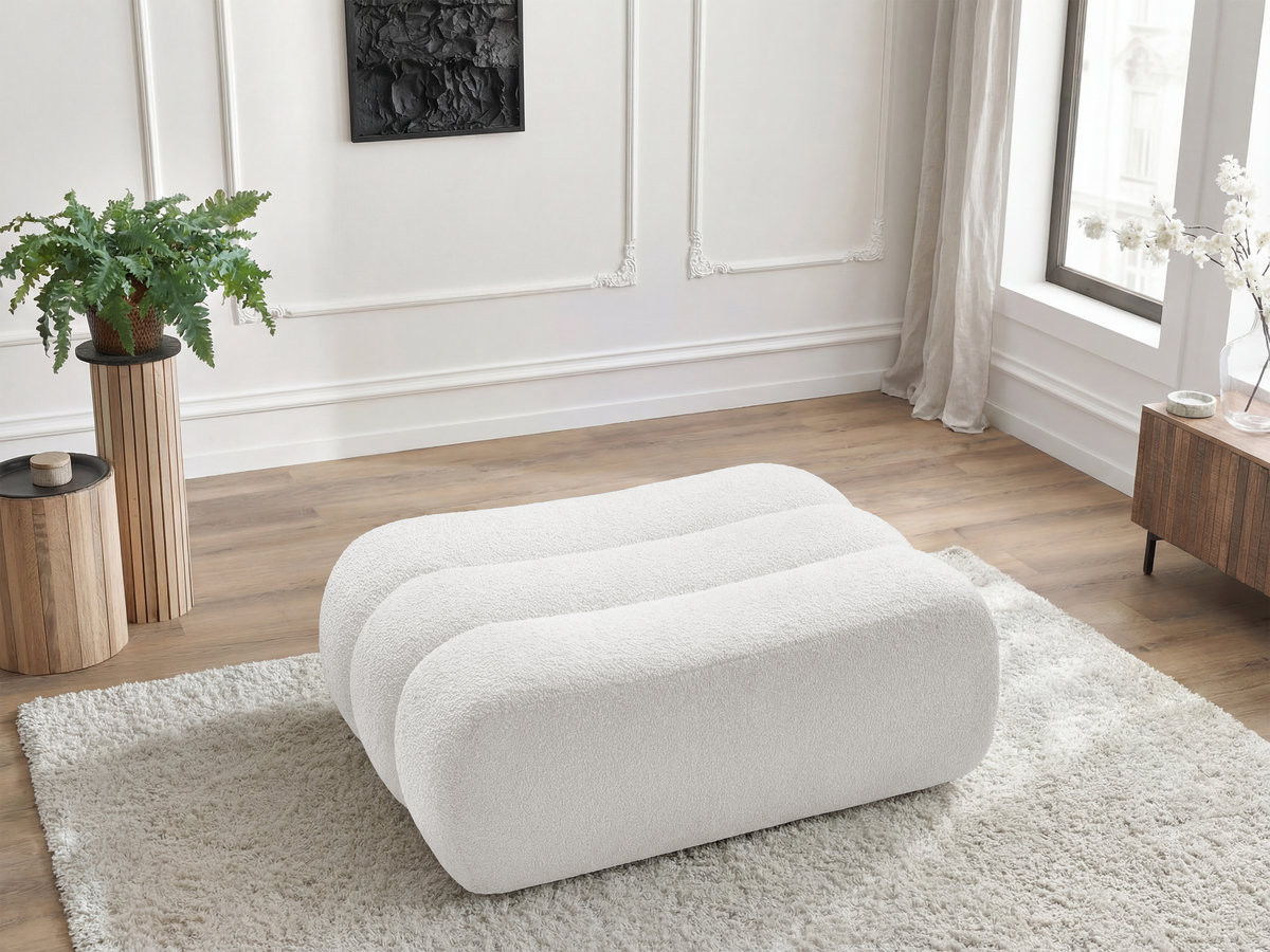 Bobochic Azra Pouf Bouclé-Stoff Weiß