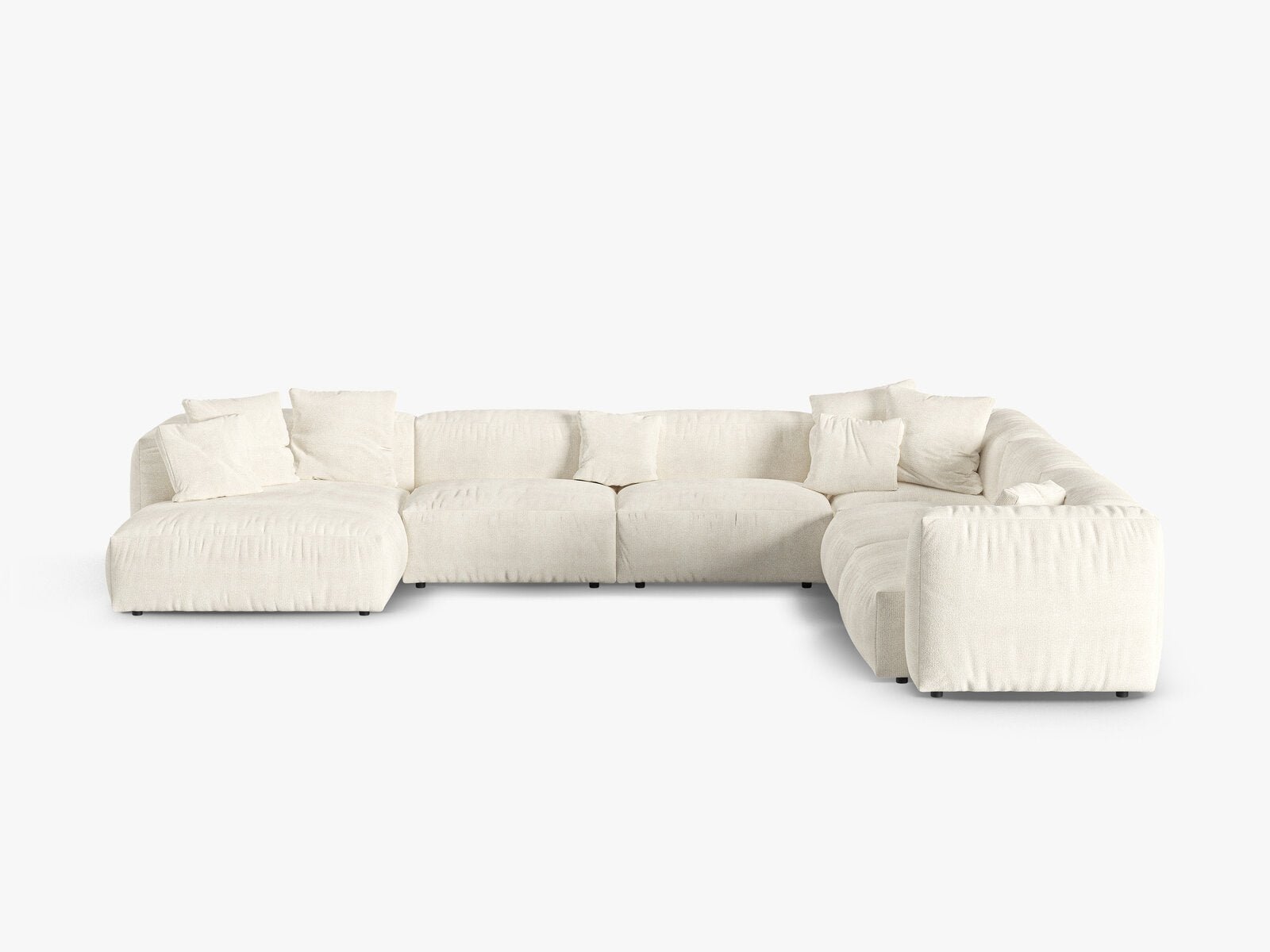 Micadoni modulares Ecksofa XL Martina 6-Sitzer 90cm Sitztiefe Rechts Boucle Monet Elfenbein