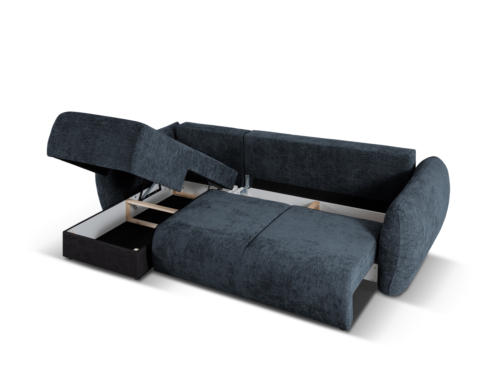 Cosmopolitan Design Ecksofa Matera 4-Sitzer mit Schlaffunktion Chenille Eden Marineblau Links