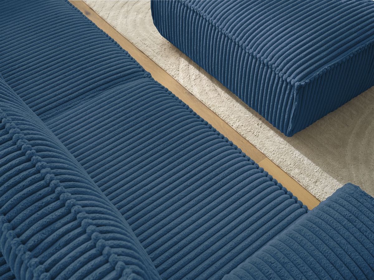 Bobochic Chelsea Sofa 4-Sitzer mit Pouf Breitcord weich Dunkelblau