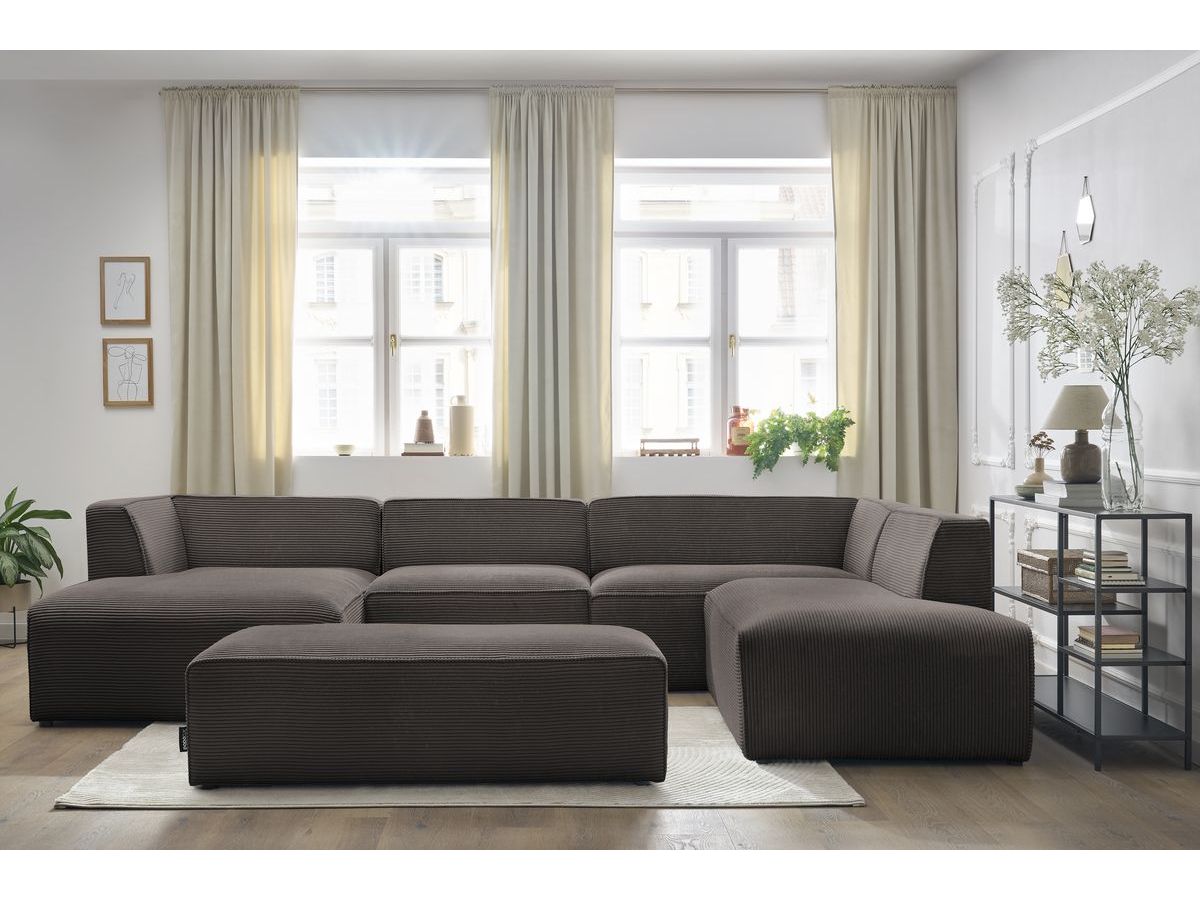 Bobochic Megeve Wohnlandschaft mit Pouf Cordsamt Braun Ecke links