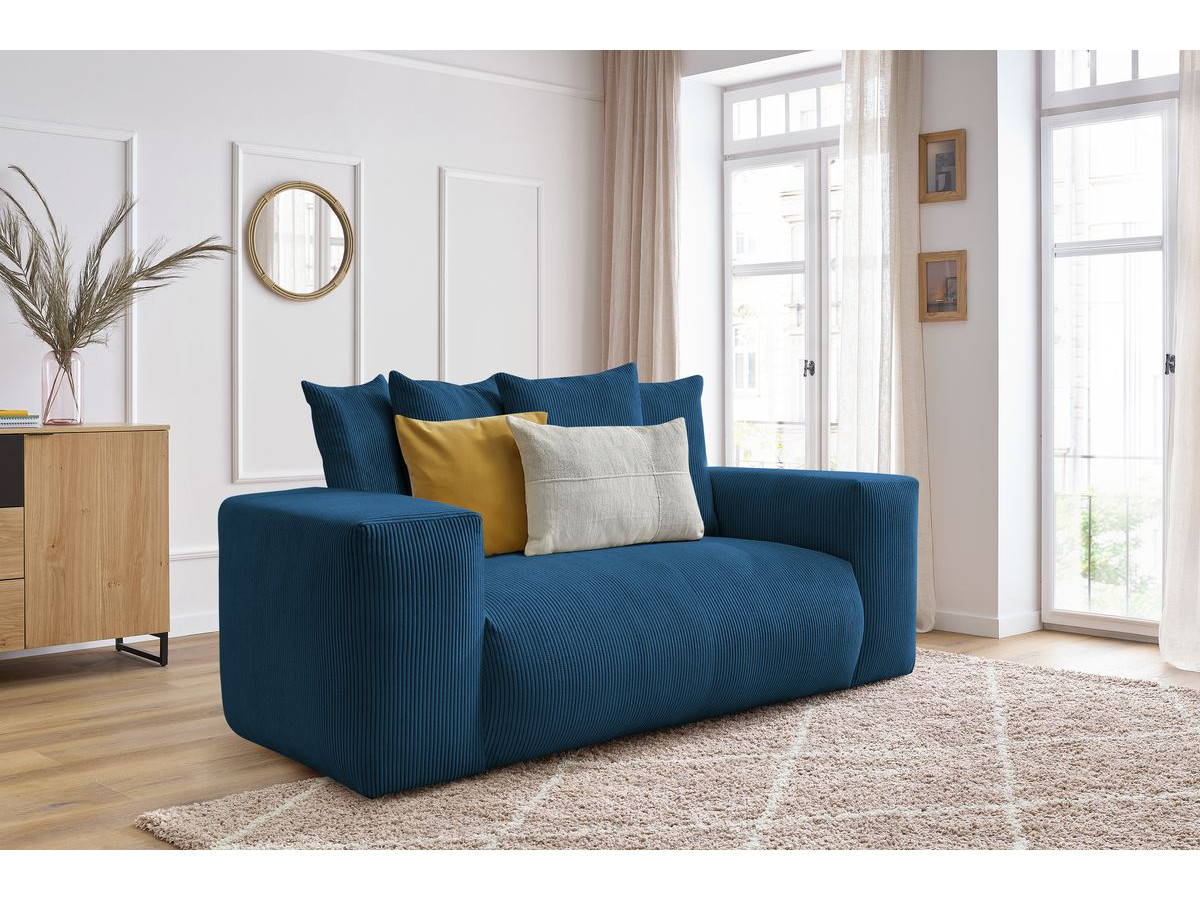 Bobochic Voltaire Sofa 2-Sitzer Cordsamt Dunkelblau