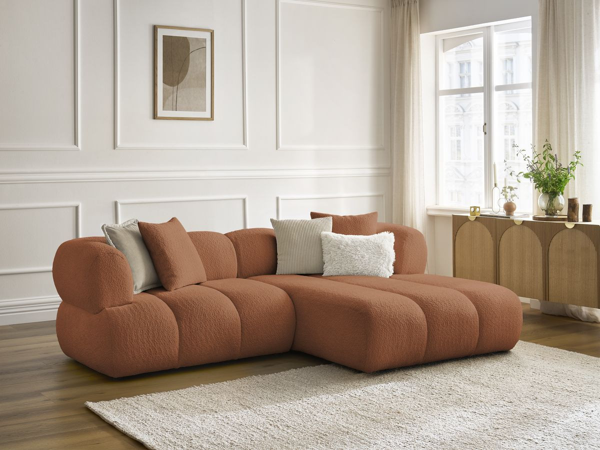 Bobochic Pamira Ecksofa Bouclé-Stoff Orange Ecke rechts