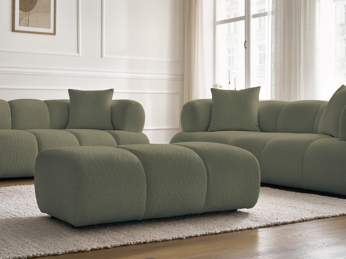 Bobochic Pamira Sofa 5-Sitzer mit Pouf Bouclé-Stoff Grün