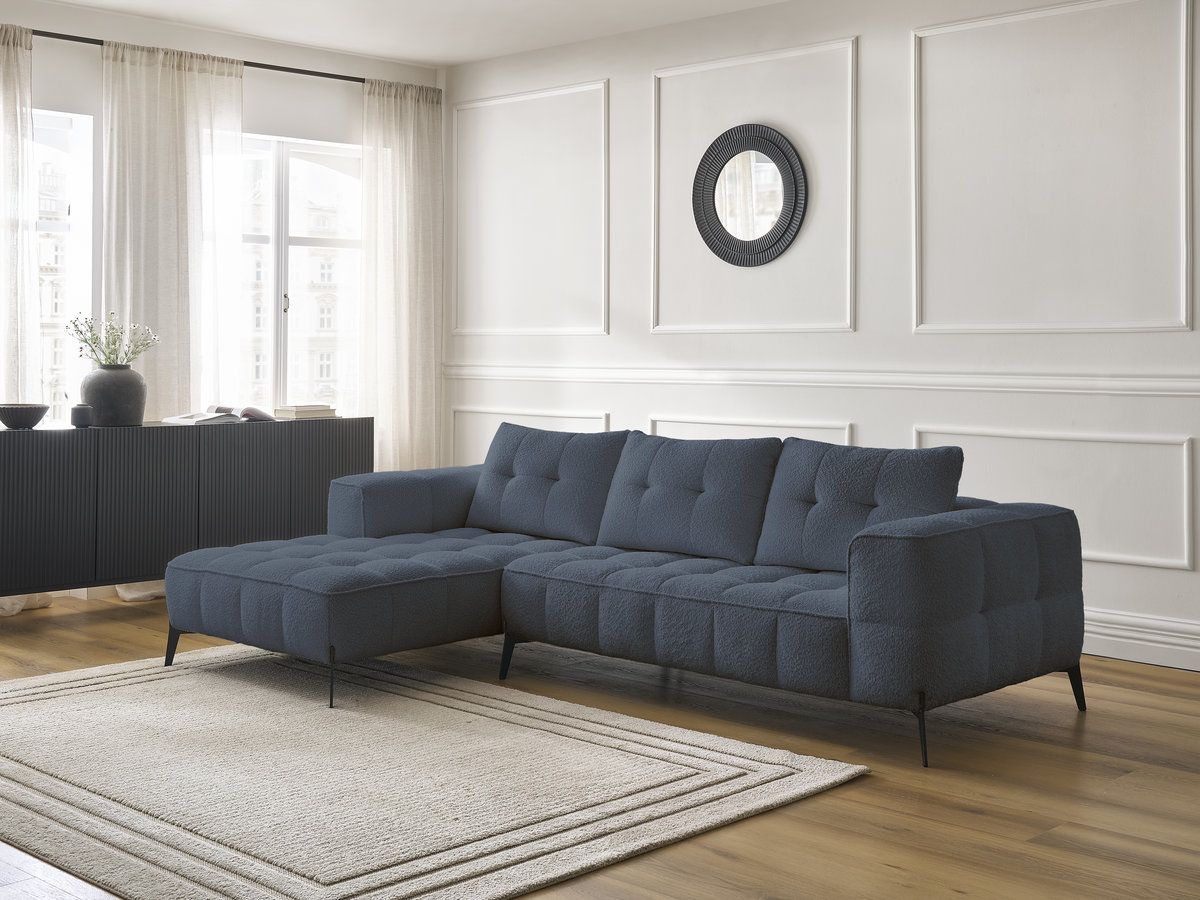 Bobochic Anis Ecksofa Bouclé-Stoff Dunkelblau Ecke links
