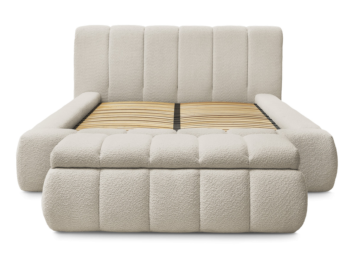 Bobochic Denali Polsterbett mit Bettkasten mit Bettbank Bouclé-Stoff Beige, Liegefläche 140 × 190 cm