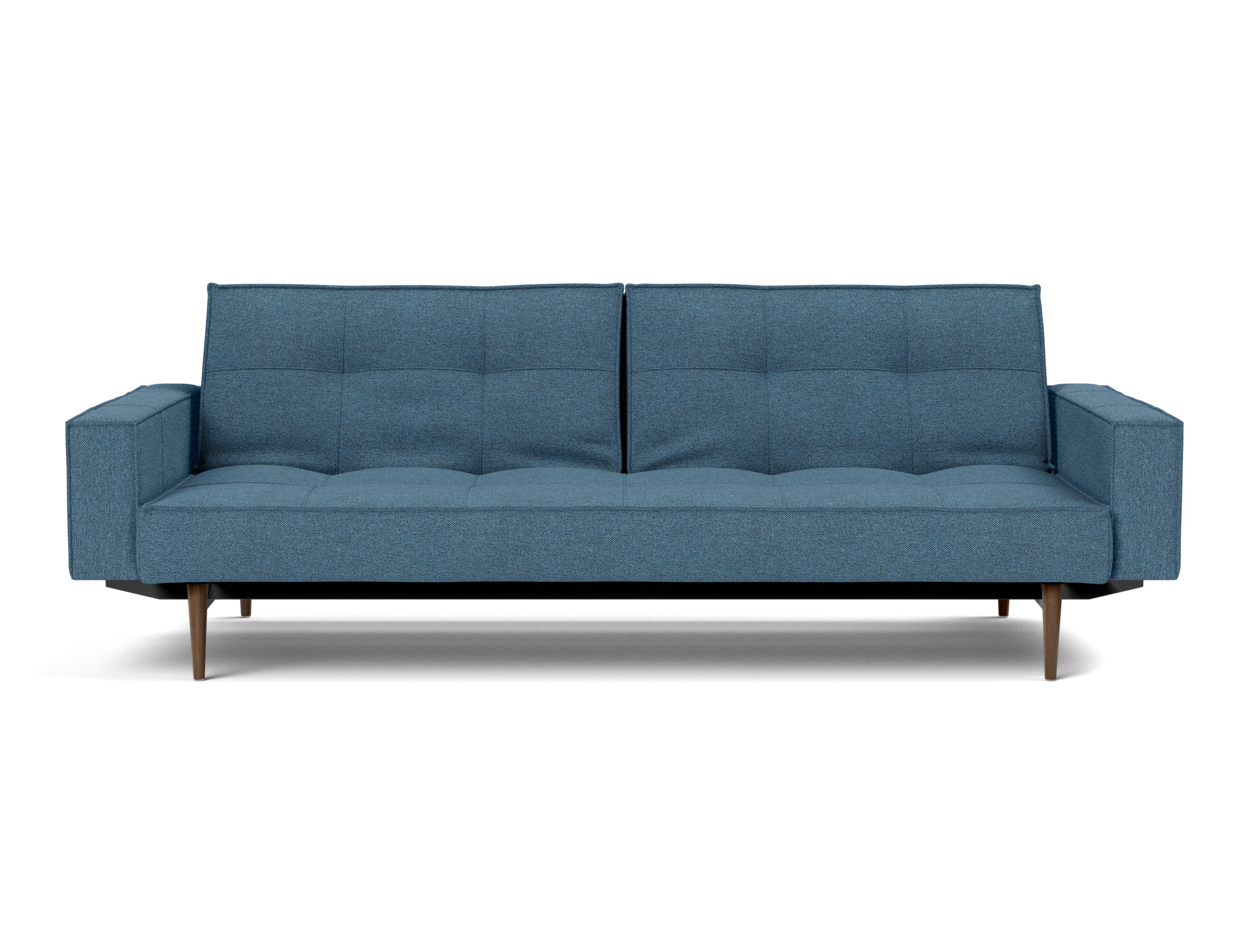 Schlafsofa Splitback mit Armlehnen Strukturierter Stoff Weda 302-Weda-Blue Beine Styletto Eiche dunkel
