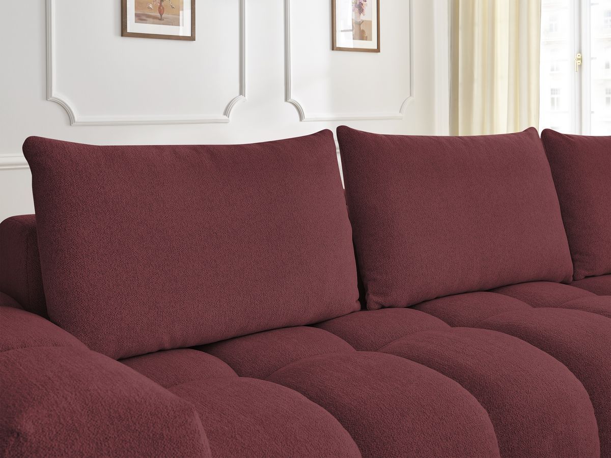 Bobochic Everest Ecksofa mit Schlaffunktion und Pouf, 4 Kissen Melange-Stoff Rot Ecke rechts