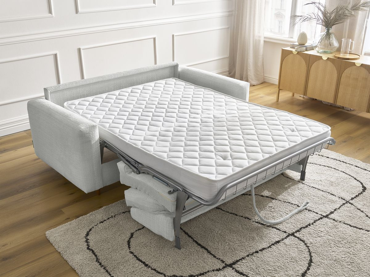 Bobochic Cocoone Schlafsofa 3-Sitzer Strukturstoff Hellgrau, Liegefläche 160 × 200 cm