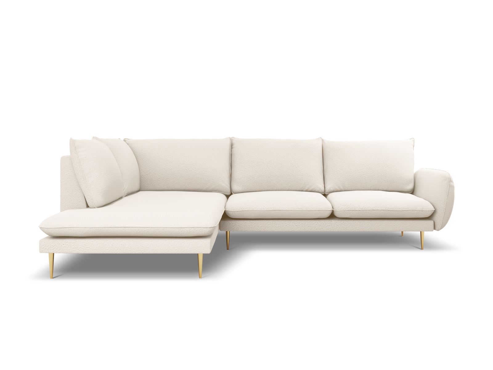 Cosmopolitan Design Ecksofa Vienna 6-Sitzer Boucle Ascot Beige Links Beine Gold