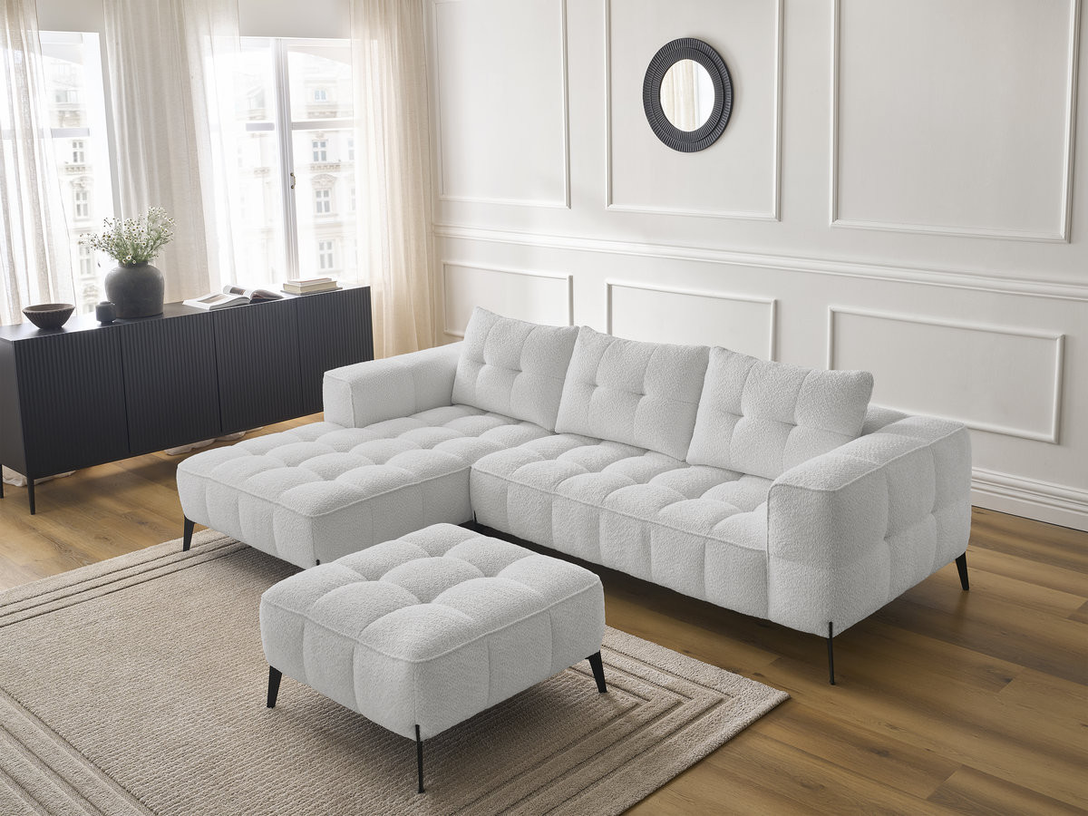 Bobochic Anis Ecksofa mit Pouf Bouclé-Stoff Hellgrau Ecke links
