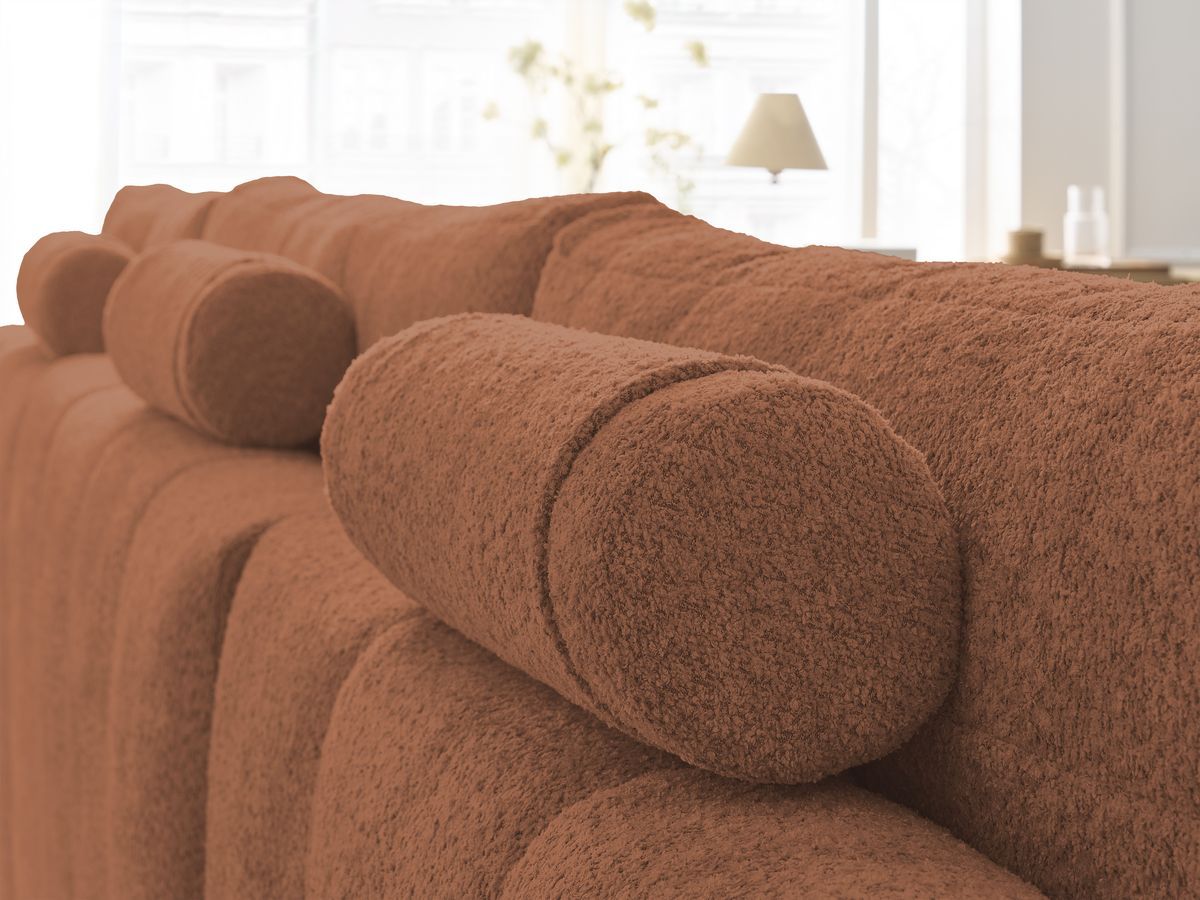 Bobochic Anakin Wohnlandschaft mit Pouf, Liegefläche 137 × 382 cm, 3 Kissen Bouclé-Stoff Orange