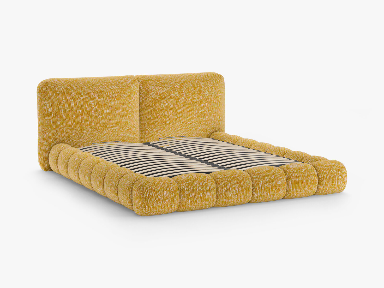 Micadoni Stauraumbett mit Kopfteil Solange Chenille Silencio Senf 140x200