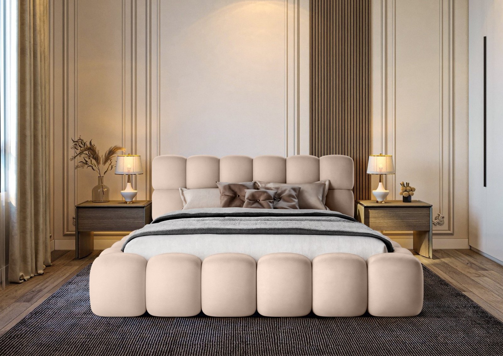 Polsterbett Vento Samtstoff 160x200 mit Holzrahmen Piano 03 Beige