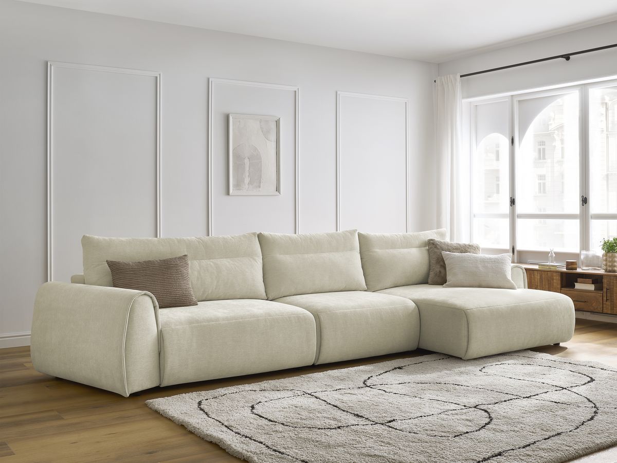 Bobochic Aden Ecksofa 386 × 152 cm Stoff Beige Ecke rechts