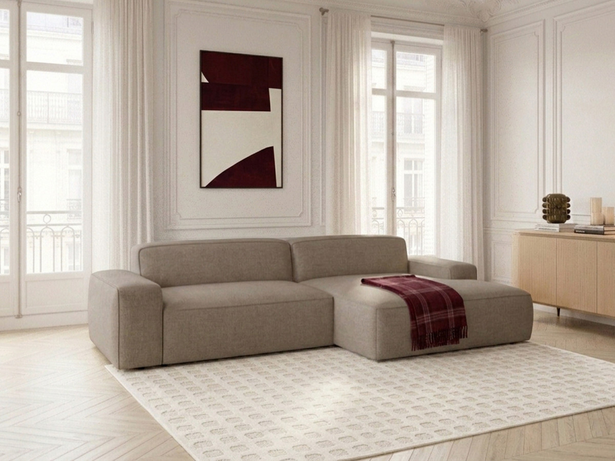 Bobochic Abel Ecksofa mit Schlaffunktion Melange-Stoff Taupe Ecke rechts