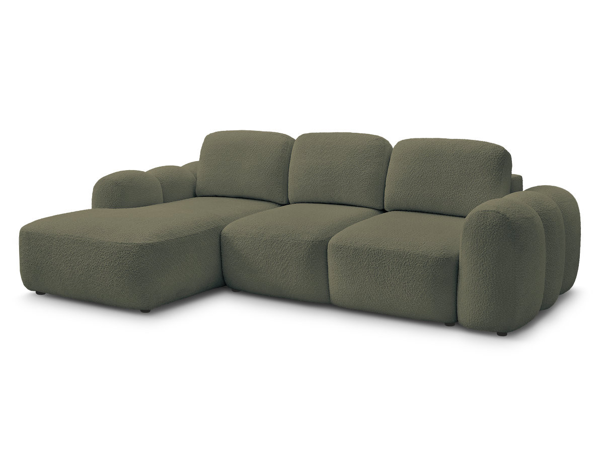 Bobochic Montaigne Ecksofa mit Schlaffunktion und Bettkasten 276 × 164 cm Bouclé-Stoff Grün Ecke links