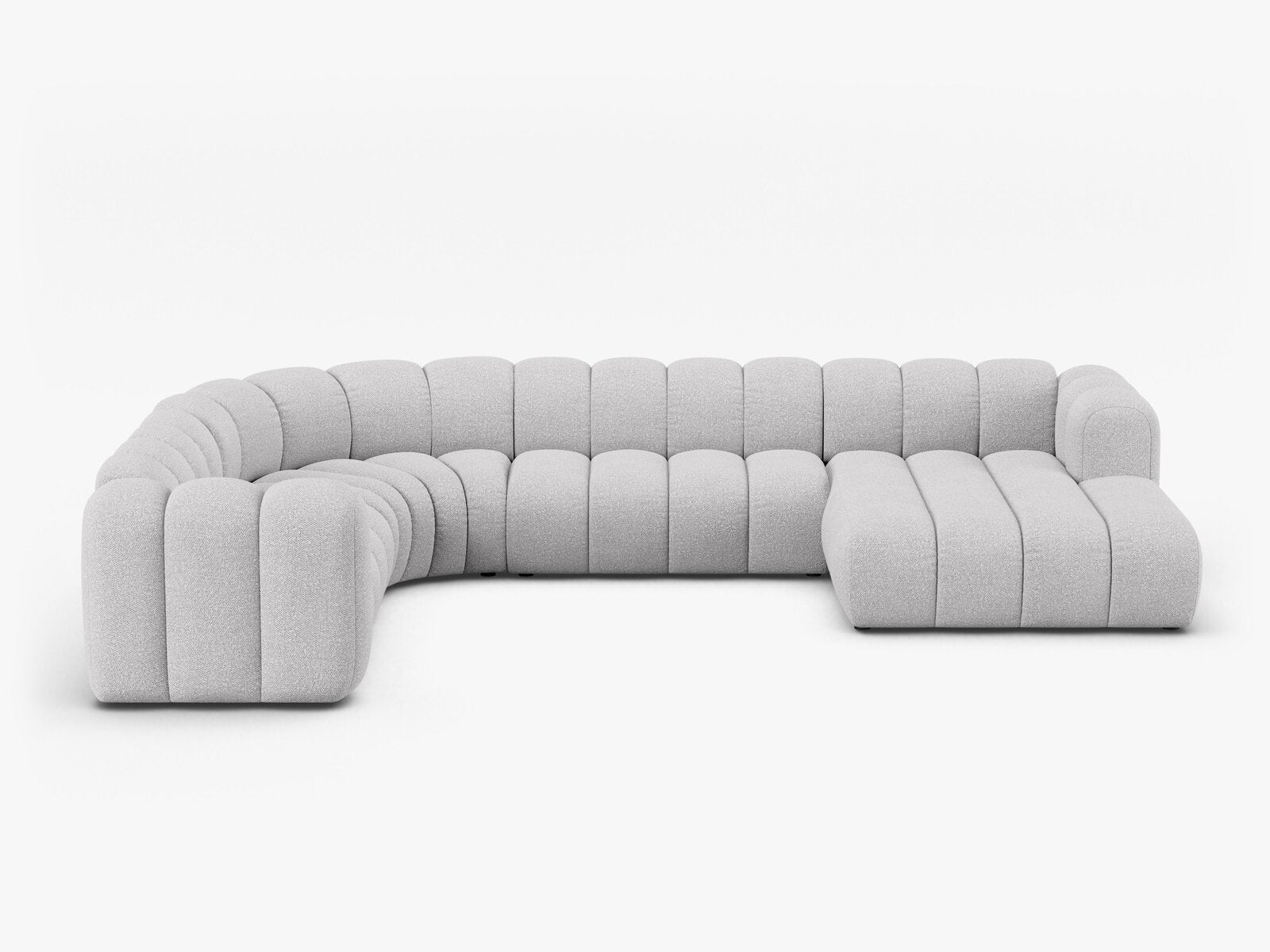 Micadoni Modulares Panorama Ecksofa Lupine 6-Sitzer Links Boucle Baloo Hellgrau