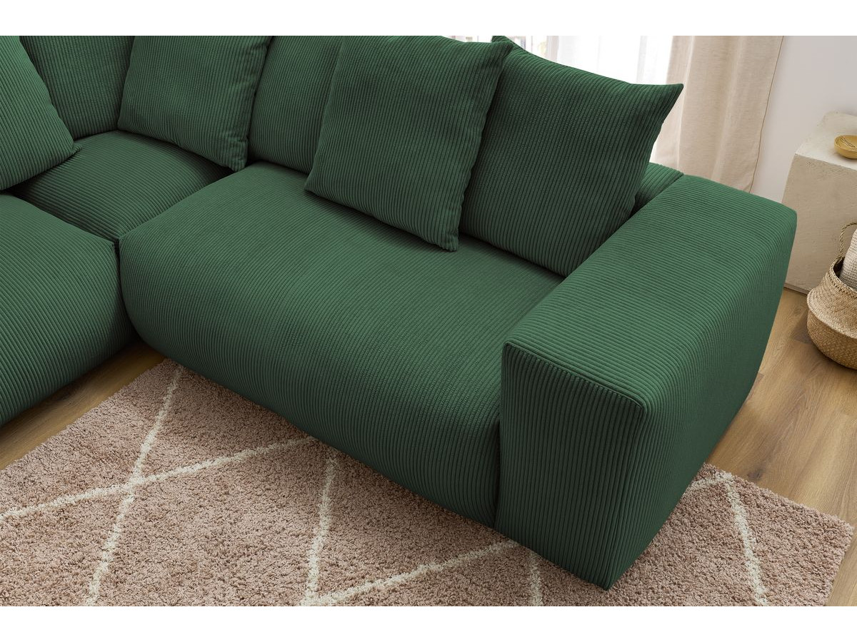 Bobochic Voltaire Ecksofa mit Pouf 322 × 268 cm Cordsamt Grün Ecke rechts
