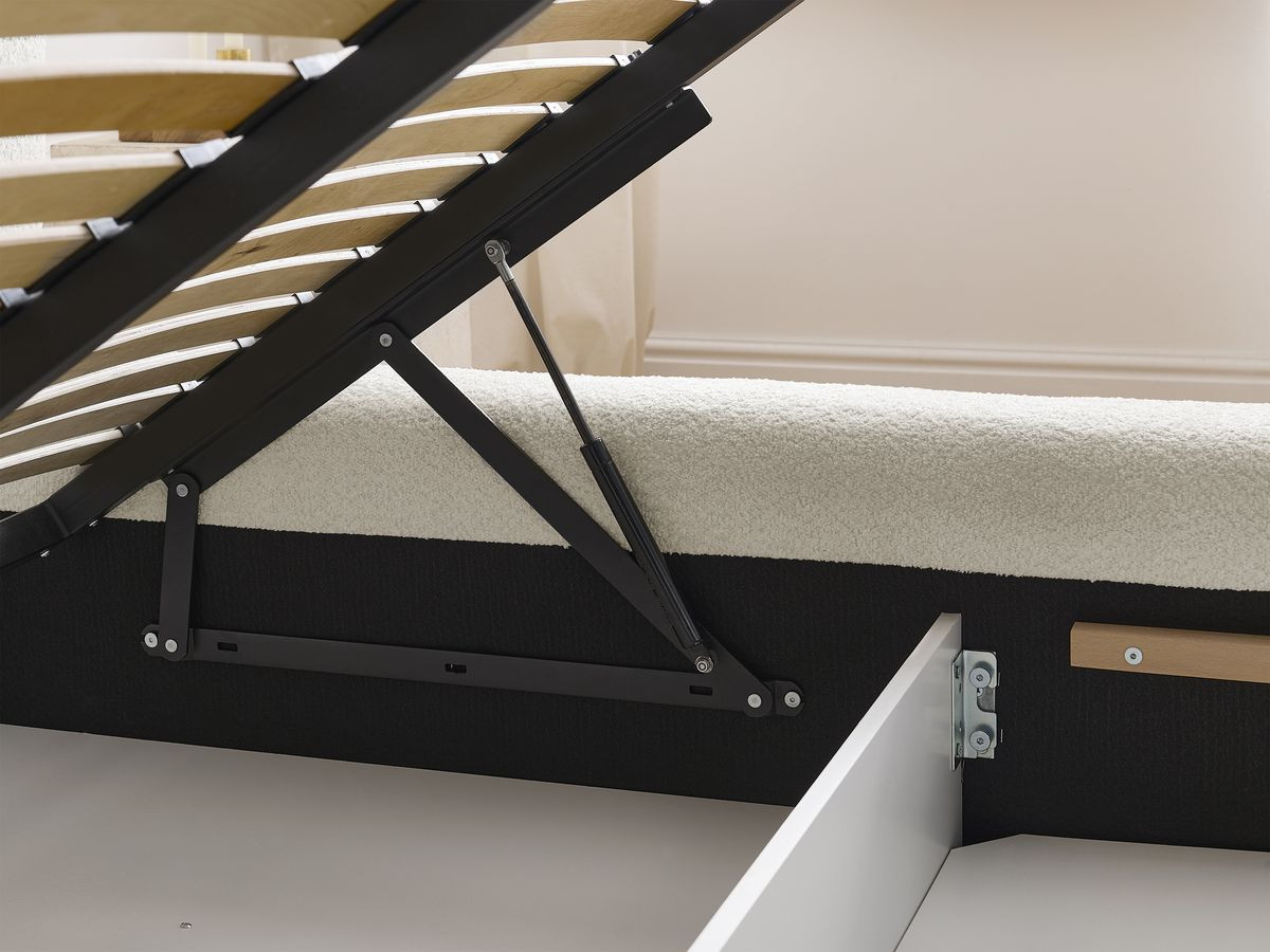 Bobochic Denali Polsterbett mit Bettkasten mit Bettbank Bouclé-Stoff Weiß, Liegefläche 180 × 200 cm
